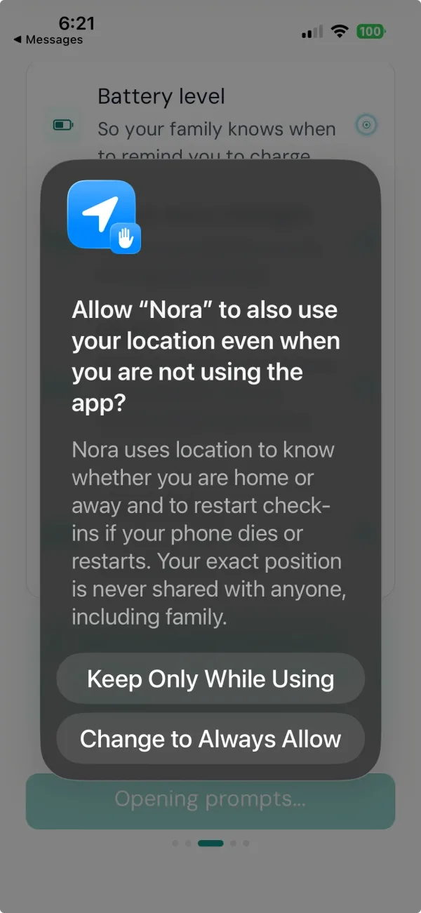 The second location prompt, offering Change to Always Allow.